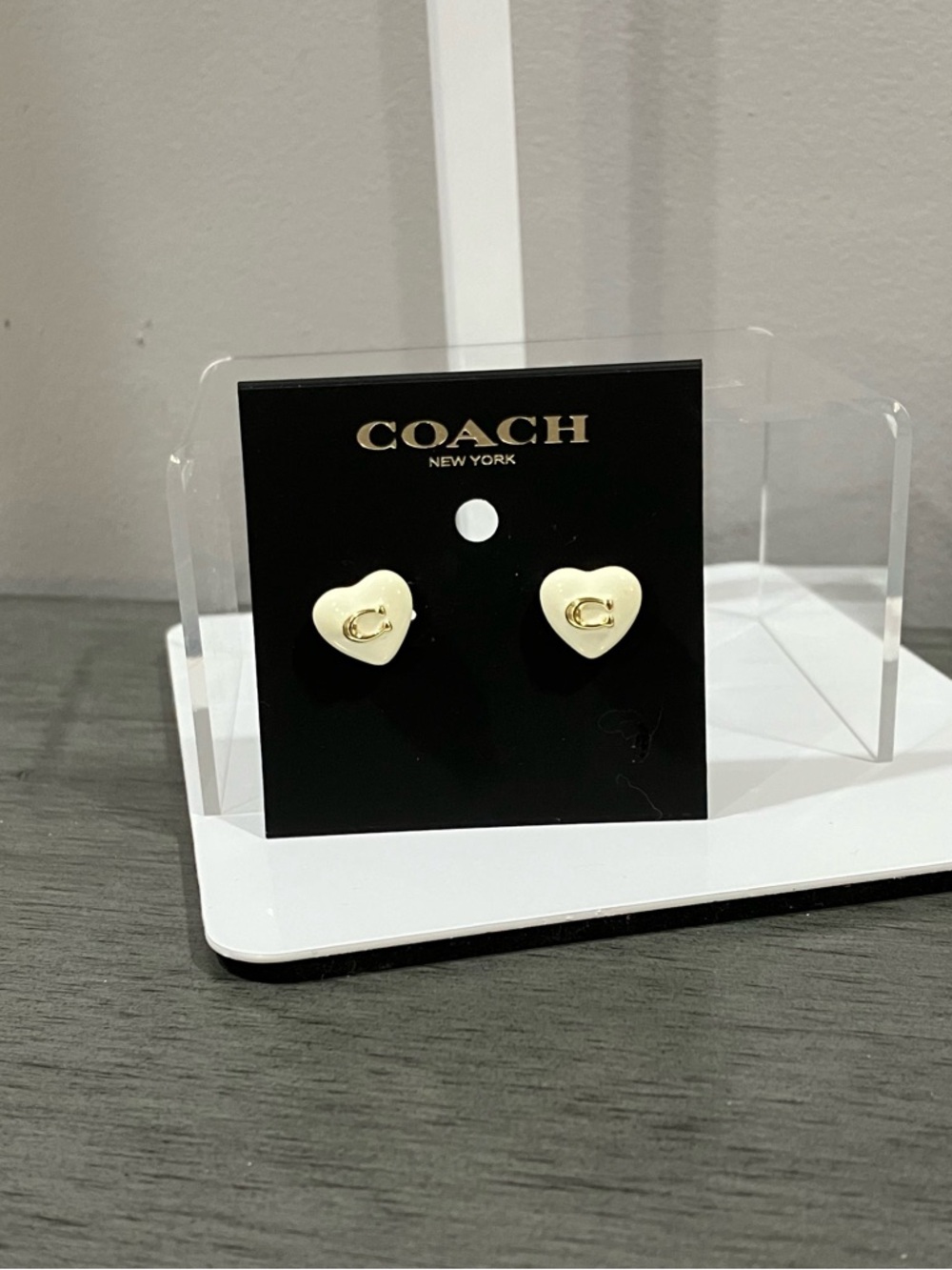 COACH Cream Heart Stud Earrings - Picture 2 of 4